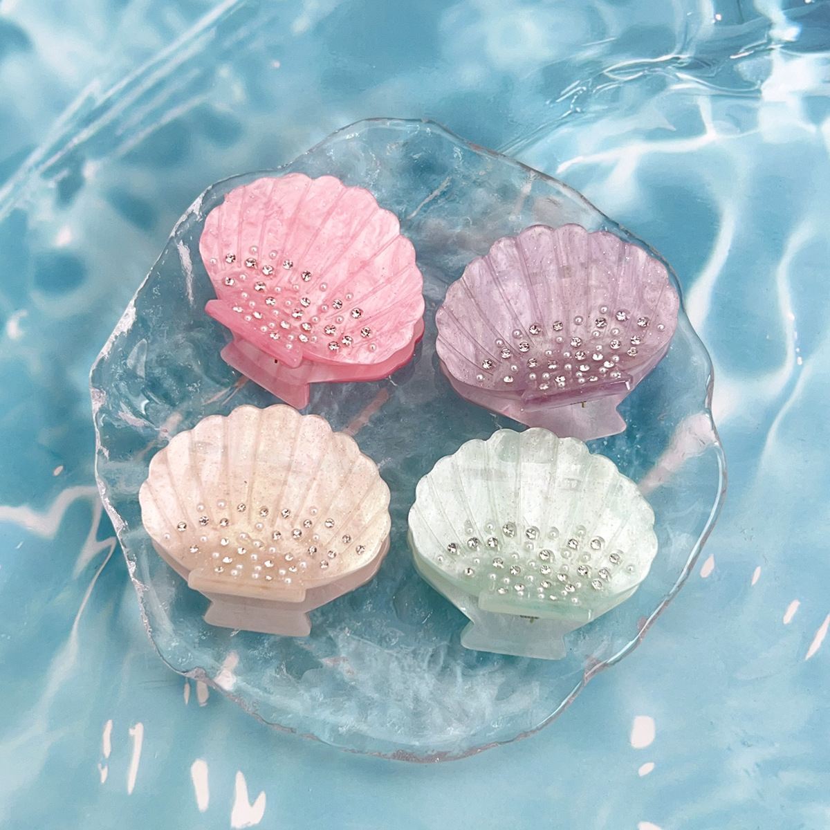 グリッター高級クリスタルラインストーンホワイトアセテート髪爪海シェルジュエリー小さな髪爪クリップヘアアクセサリー女性のための