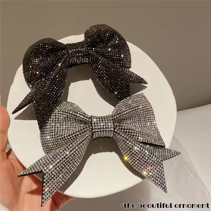 豪華なヘアピンクリスタルラインストーンボウノットメタルメタルヘアクリップフェスティバルギフトのための女性用